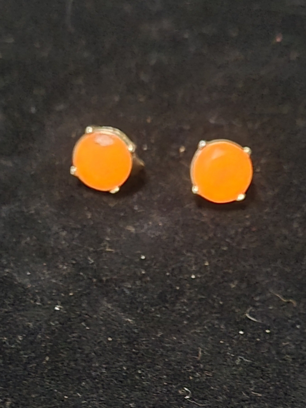 J.Crew Round Orange Stud Earrings Gold Tone Metal Glass Butterfly Back Signed